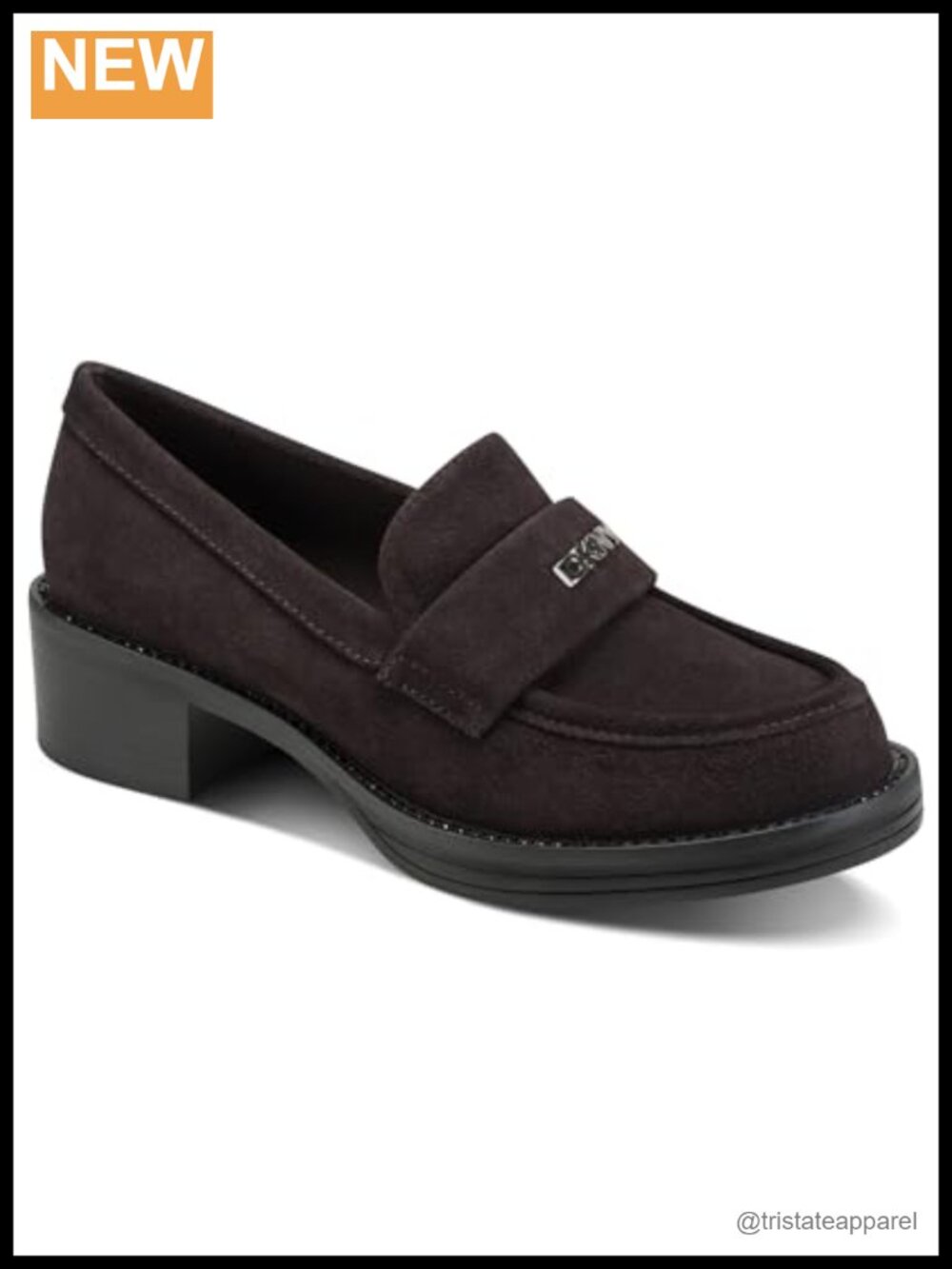 Womens Heeled Loafers with Round Toe and Block Heel